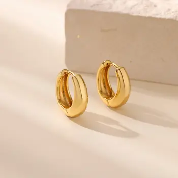 經典女士圈形耳環,粗款不鏽鋼金色耳環,2025 全新極簡風格 Pendientes Jewelry aretes 8 最佳銷售 極簡耳環 - №4