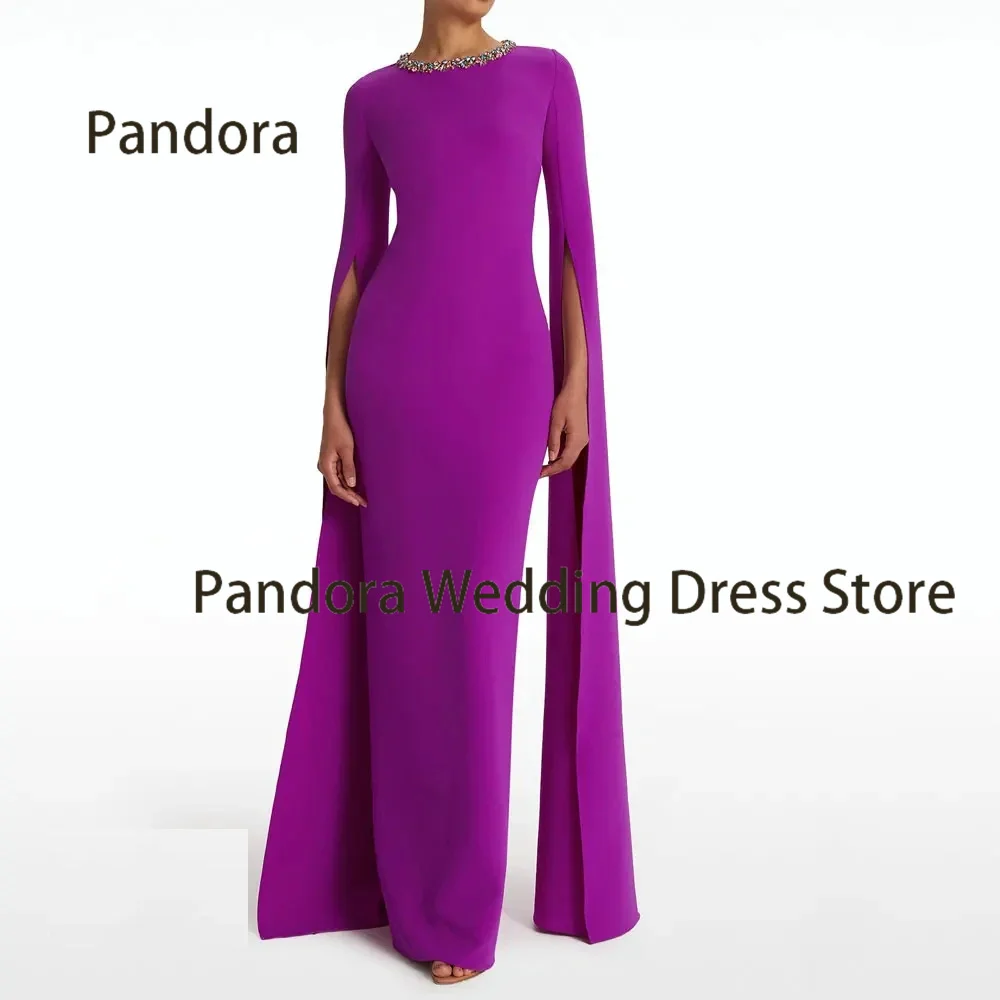 

Pandora Women's long skirt floor-length evening gown with crew neck long sleeve Crystal Mermaid wedding birthday party dress