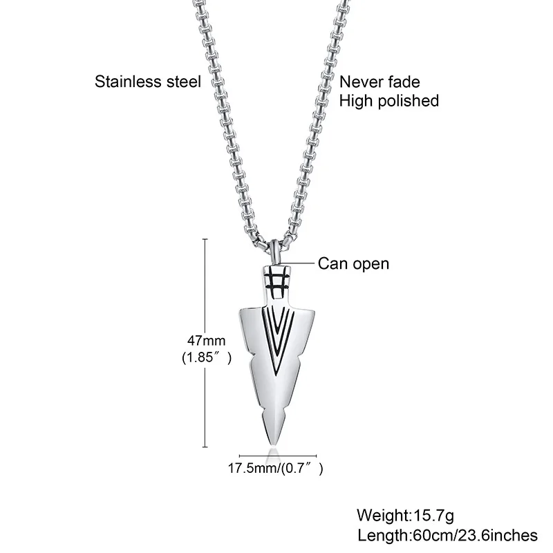 Vnox Men\'s Arrowhead Kunai Primal Urn Necklaces, Rock Punk Spearhead Pendant Jewellery, Stainless Steel Anniversary Gift for Him