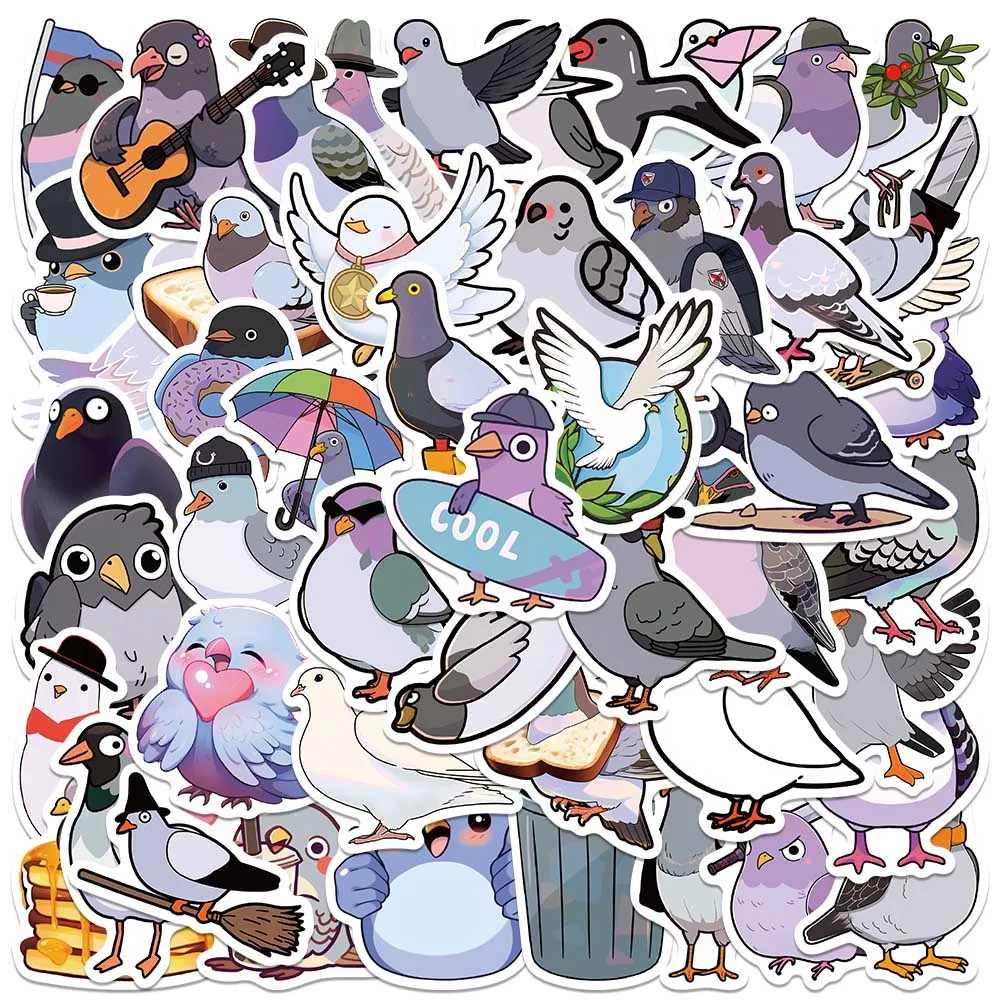 50pcs Cute Cartoon Animals Pigeon Stickers Waterproof Graffiti For Luggage Laptop Guitar Skateboard Vinyl Waterproof Decals