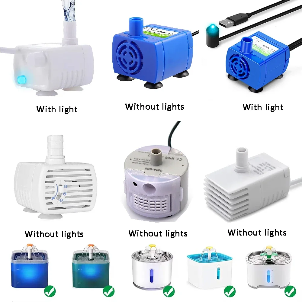 

USB Water Pump LED Light Pet Cat Water Fountain Motor Replacement for Cat Flowers Drinking Bowl Dispenser Pet Accessories