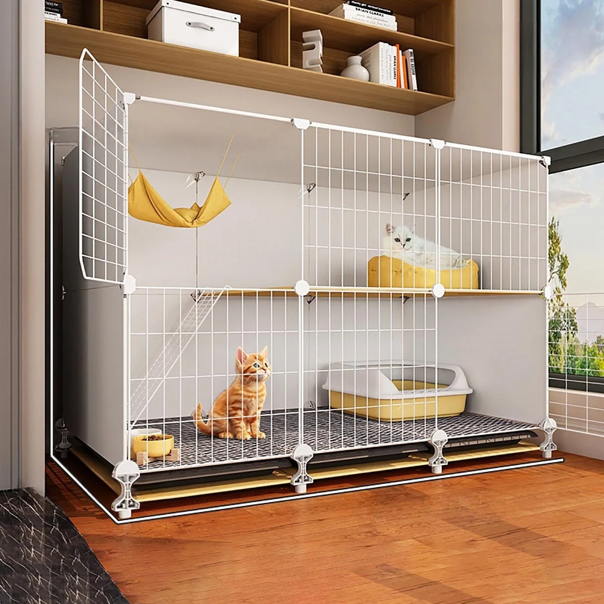قفص قطط داخلي منزلي مكون من طابقين، مرحاض مساحة مجانية، متكامل غير مشغل، عش القطط، منزل قطط من الحديد المطاوع #1