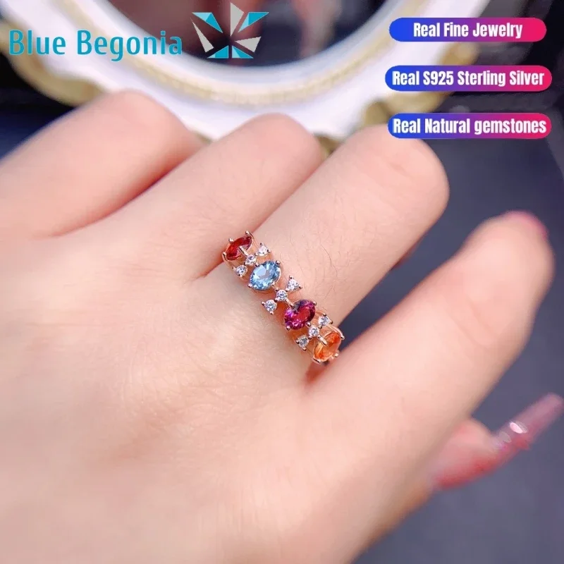 luxurious Natural Colored Sapphire Ring S925 Sterling Silver Fine Jewelry for Women Anniversary Gift 3*4MM Gemstone