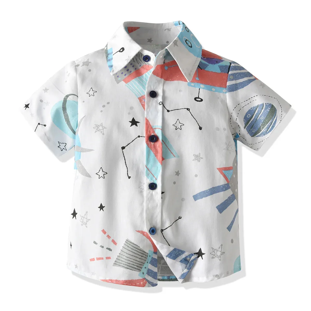 Boys Hawaiian Shirt Cartoon Dinosaur Printing Short Sleeve Tops 2024 Kids Clothes Girl Beach Holiday Button Down Shirts