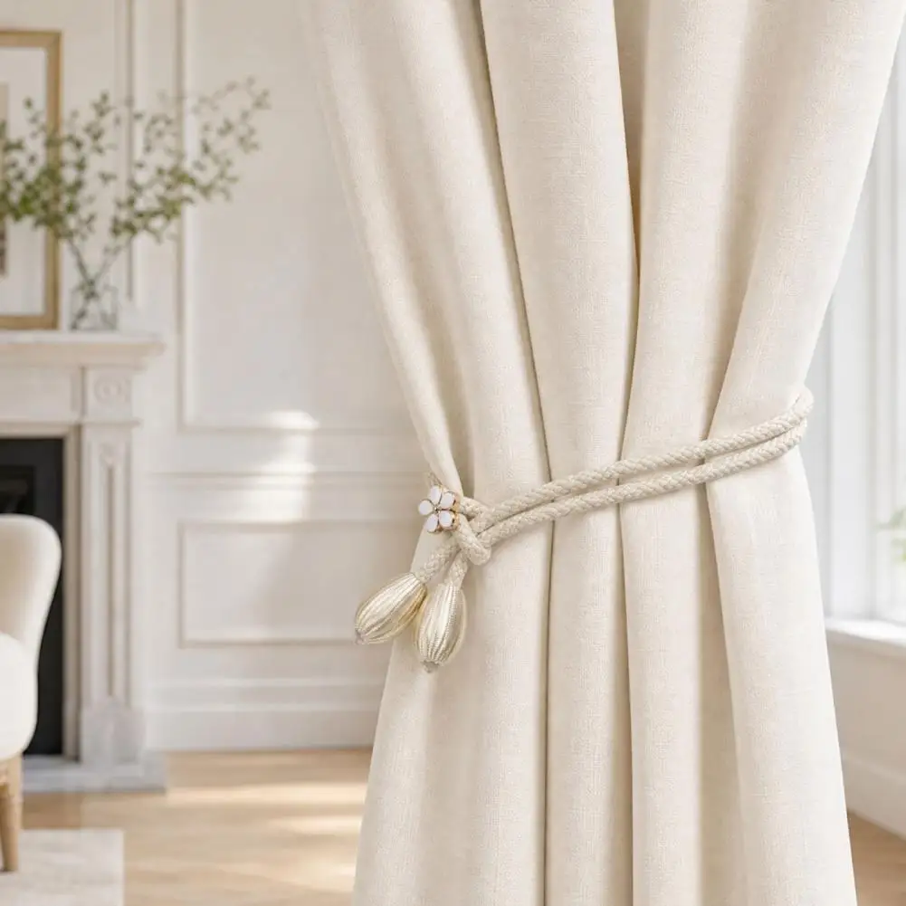 Easy Use Curtain Ties 1 Pair Adjustable Buckle Curtain Tiebacks No Drill Wall Mount Polyester Window Strap Holdbacks for Bedroom