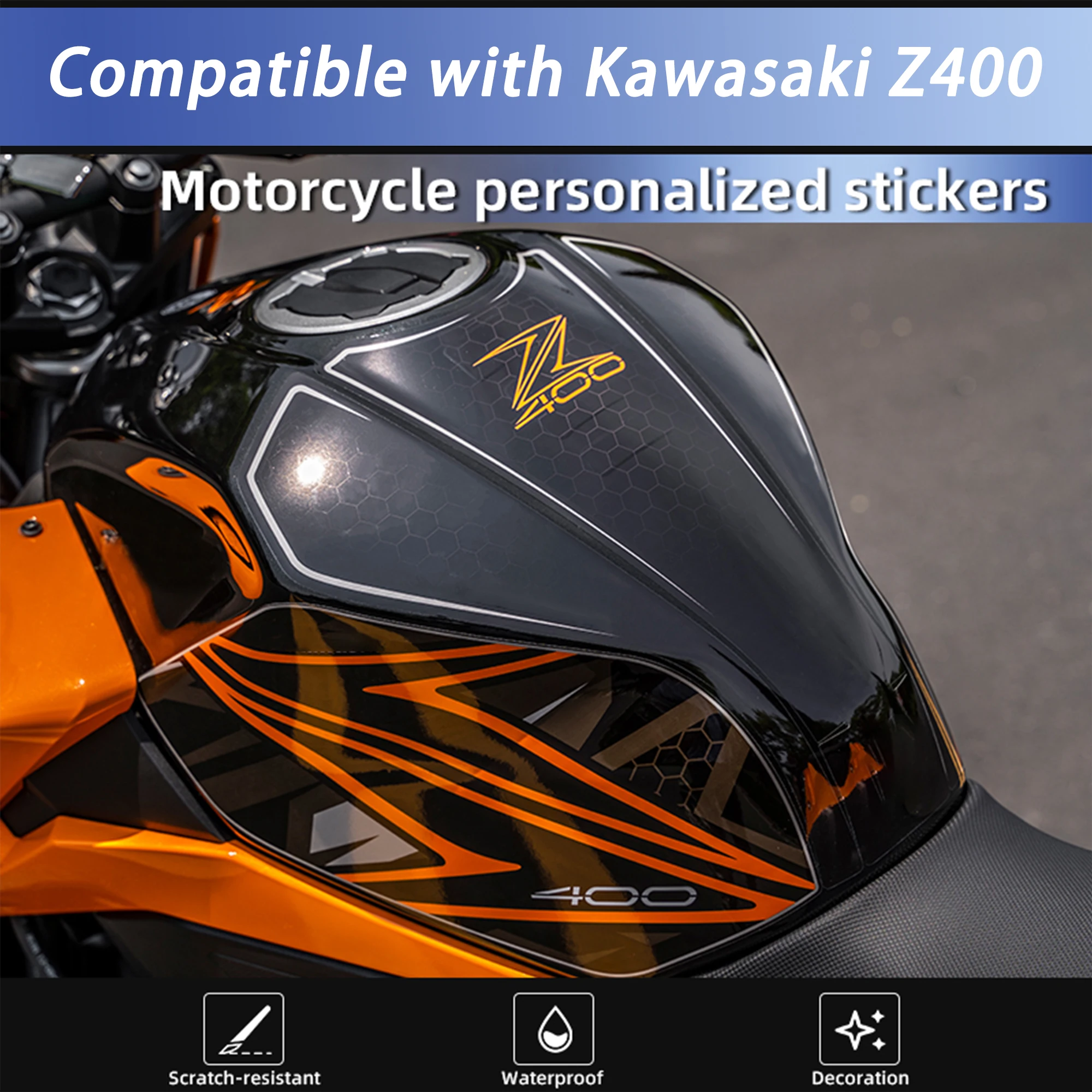 Compatible with Kawasaki Z400 Motorcycle Tank Protector Stickers Waterproof Fuel Tank Decals Modified Graphics Decals