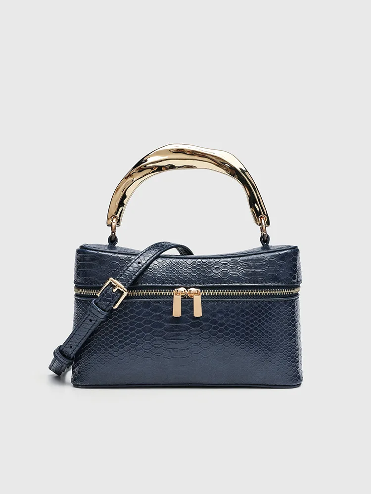 PU Leather Box Bag Crocodile Embossed Top Handle Handbag Shoulder Crossbody Purse Vintage Elegant Vanity Case Fashion Bag