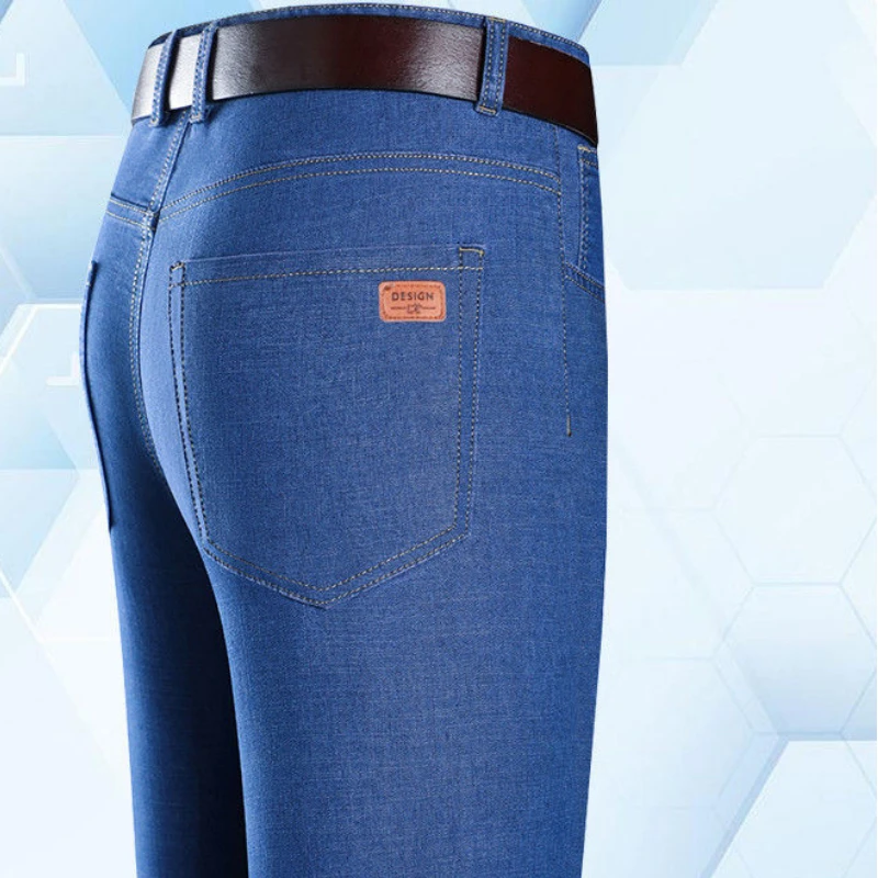Men Jeans Blue Pants Baggy Trouser Man Colthing Thin Stretch High Waisted Straight Leg Business Design Casual Solid Slim Fit