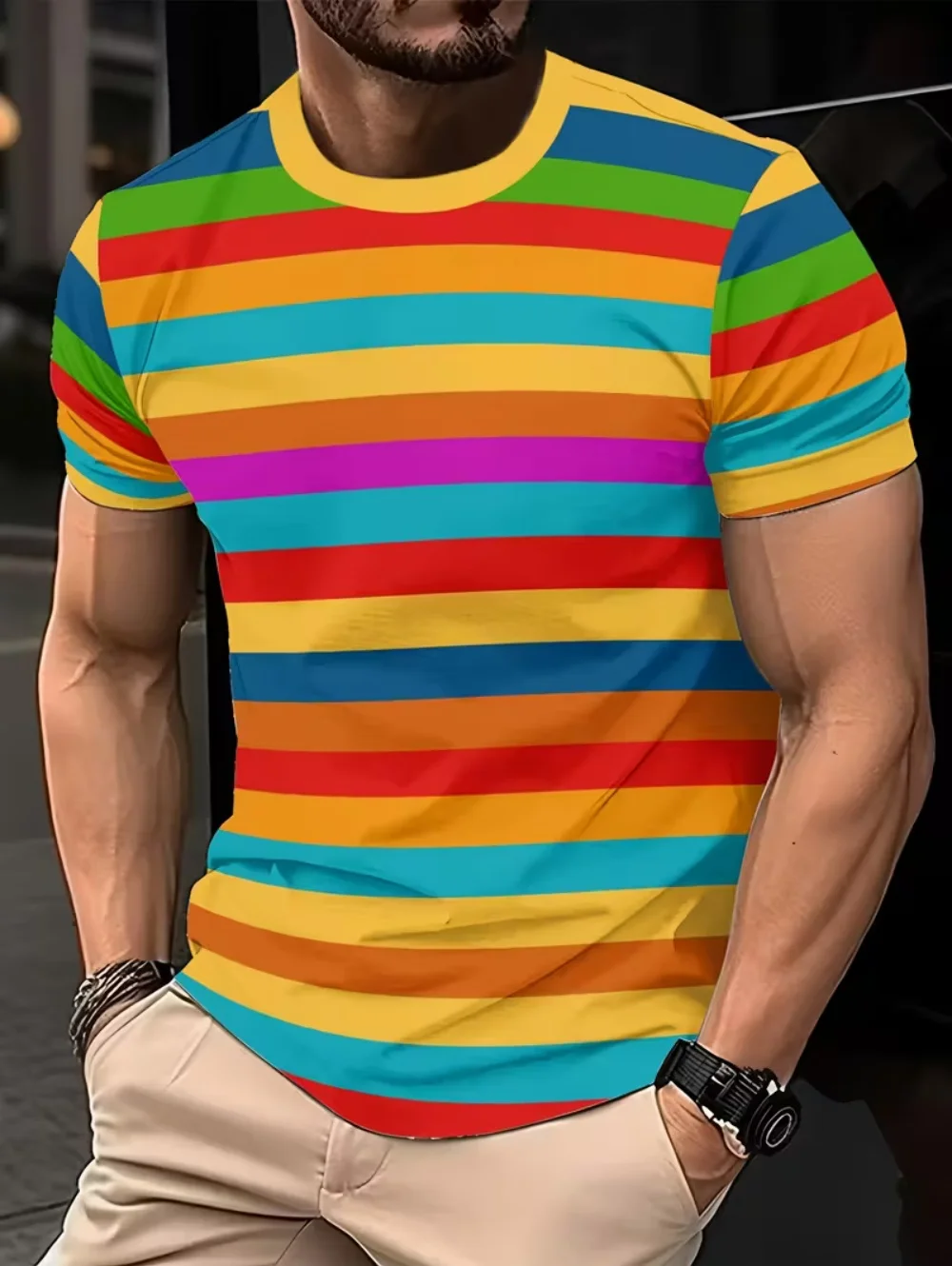 

Футболки для мужчин, модная полосатая летняя повседневная футболка с 3D принтом и круглым вырезом, с коротким рукавом, свободные винтажные дышащие футболки, пуловеры
