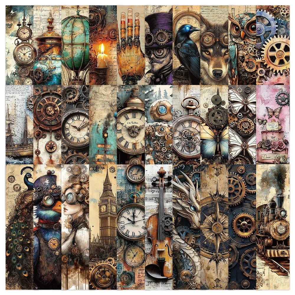 30 Stück Retro-Steampunk-Lesezeichen mit Zahnrad- und Taschenuhr-Motiven, mechanische Vogel-Lesezeichen, Seitenmarkierungen, Cartoon-Druck, Annotiertes Notizbuch