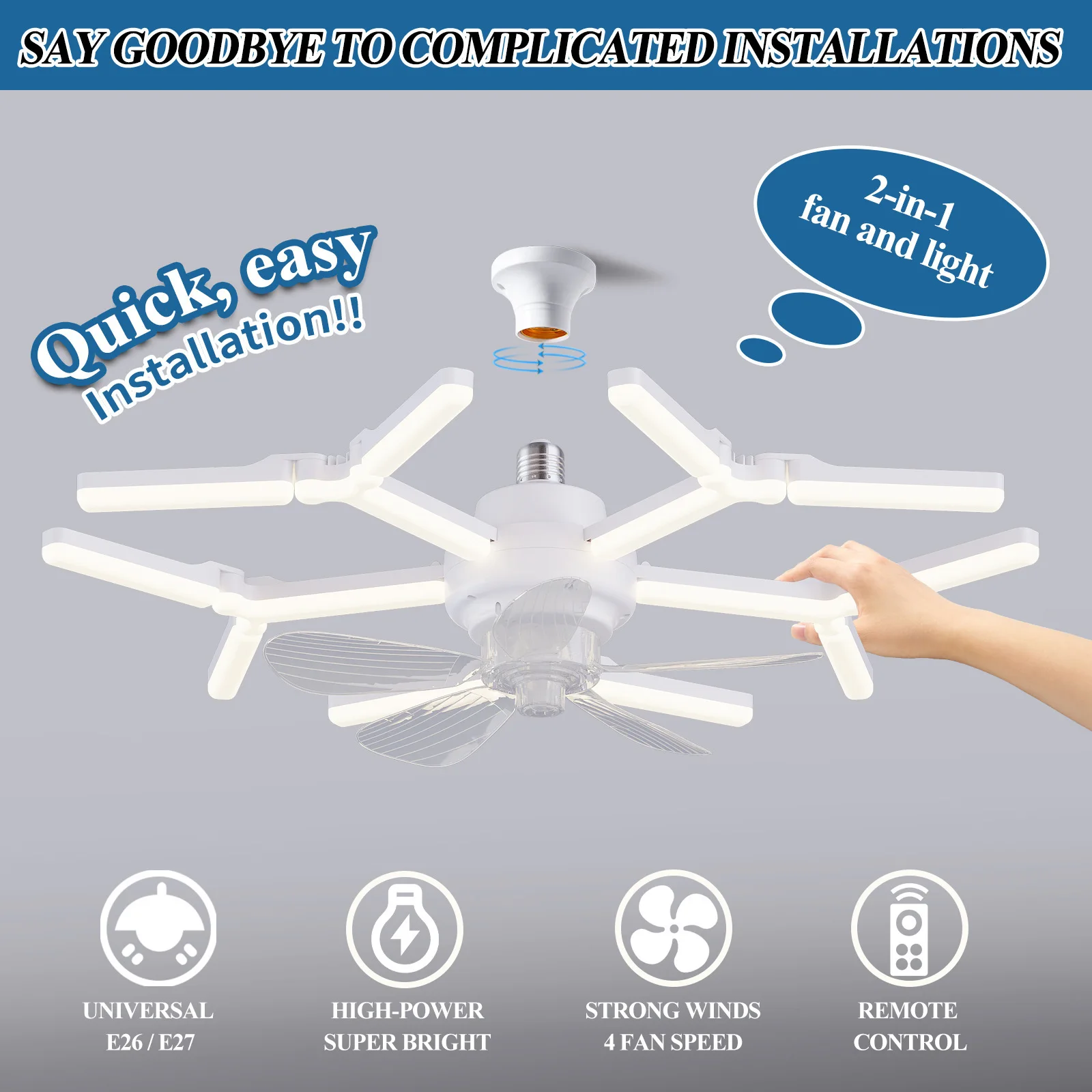 Ceiling Fans with Lights, LED Fan Light with Remote Control, Dimmable 50W ,E27 Modern Flush Mount Low Profile Ceiling Fan