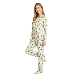 Brown monkey printed bodysuit with foot / adult onesie with foot