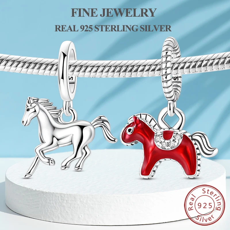 

Charms Beads 100% 925 Sterling Silver Galloping Pony Horse Charm Pendant Fit Original Bracelet Bangle Woman Man DIY Jewelry Gift