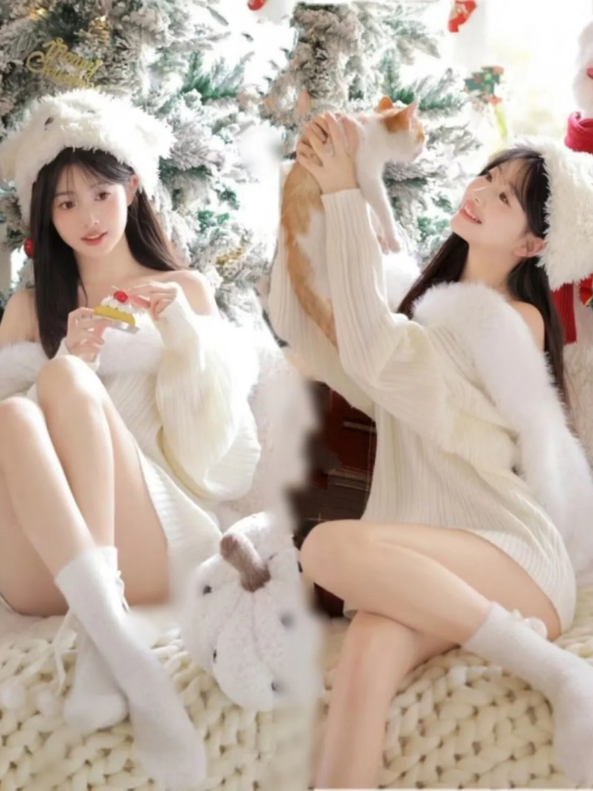 

Style Winter Photography White Sweater Young Girl Artistic Portrait Shooting Polyester Fiber Stage Costume Ladies Fashion