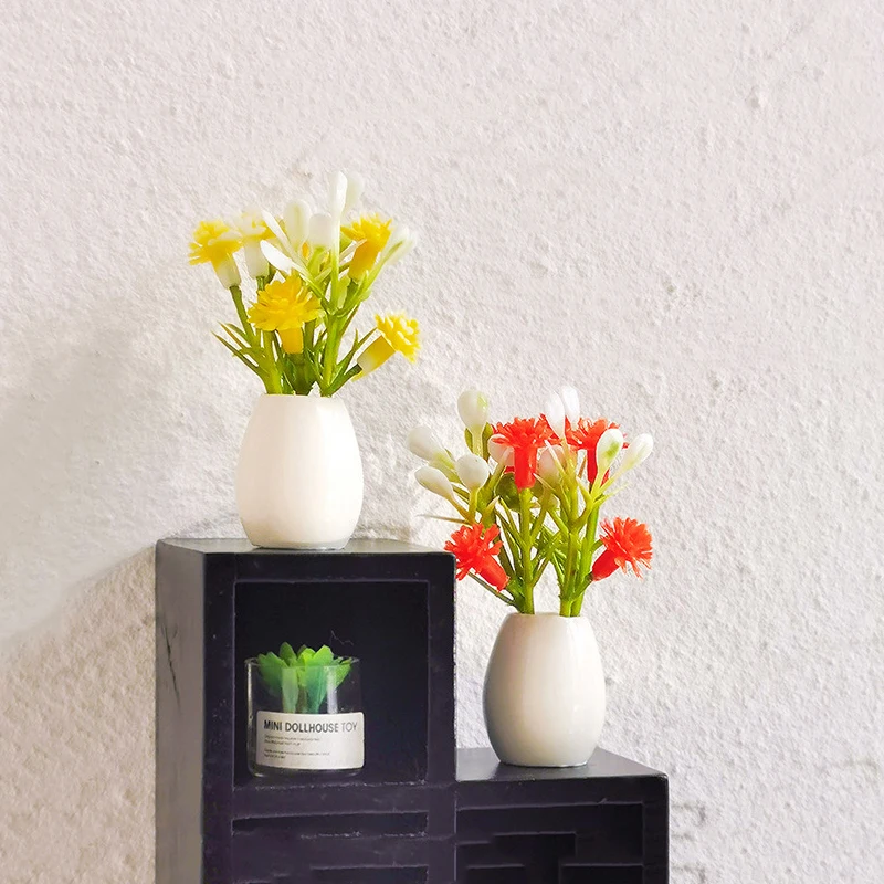 1Pc Dollhouse Bouquet Potted Plants Model Mini Simulation Micro Landscape Doll House Garden Flower Bonsai Decor Accessories