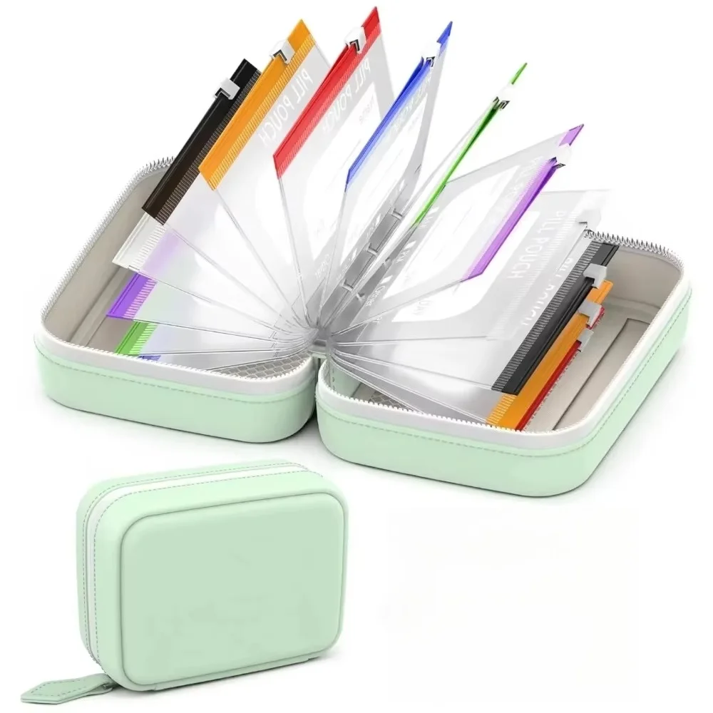 1PC Waterproof Pill Pouch Set – 14 Color-coded Pouches, Writable Labels – for Daily Medication, Vitamins & Supplements
