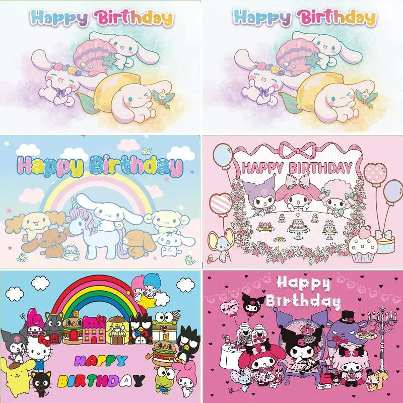 Hello Kitty Birthday Party Decorative Items Sanrio Anime Background Kuromi My Melody Birthday Photography Party Background Cute