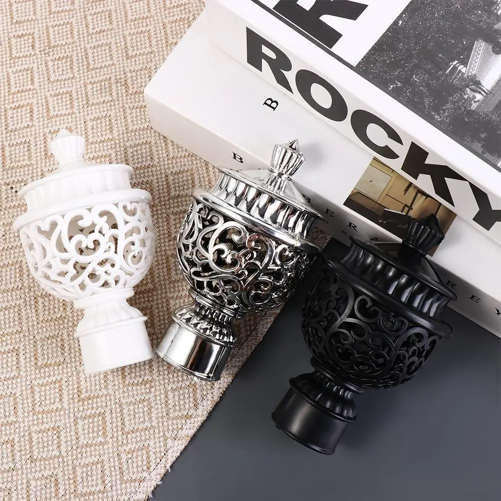 2pcs Plastic Decorative Hollow Out Curtain Rod Cap Curtain Rod Head Drapery Rail Ends Curtain Accessories