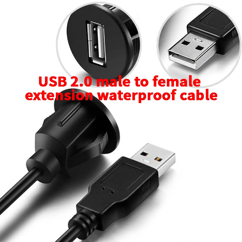 

Car Dashboard Audio Extension Cable Usb 2.0 Male to Female Socket Panel Single Port Waterproof Line Adapter 95CM