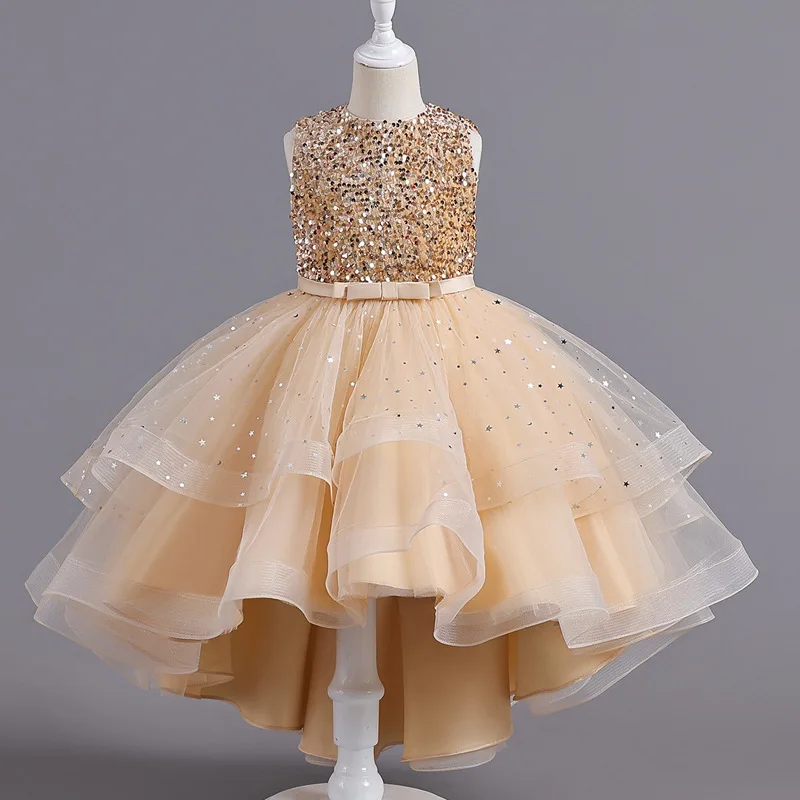 Flower Girls Princess Sequins Baby Wedding Christmas Party Trailing Dress Teenager Children Kids Elegant Vestidos for 3-15Years