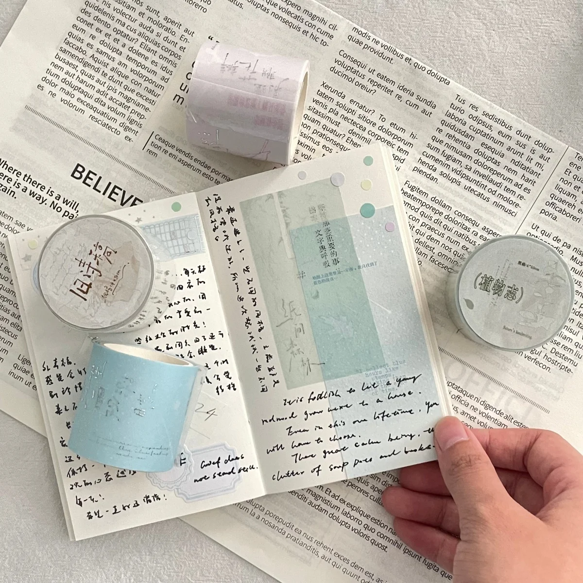 WAKAWAKA 4Pcs Translucent Washi Tape Silver Foil Masking Tape 4cm×3.5m Die-Cut Tape for Journaling Scrapbook Vintage Decor
