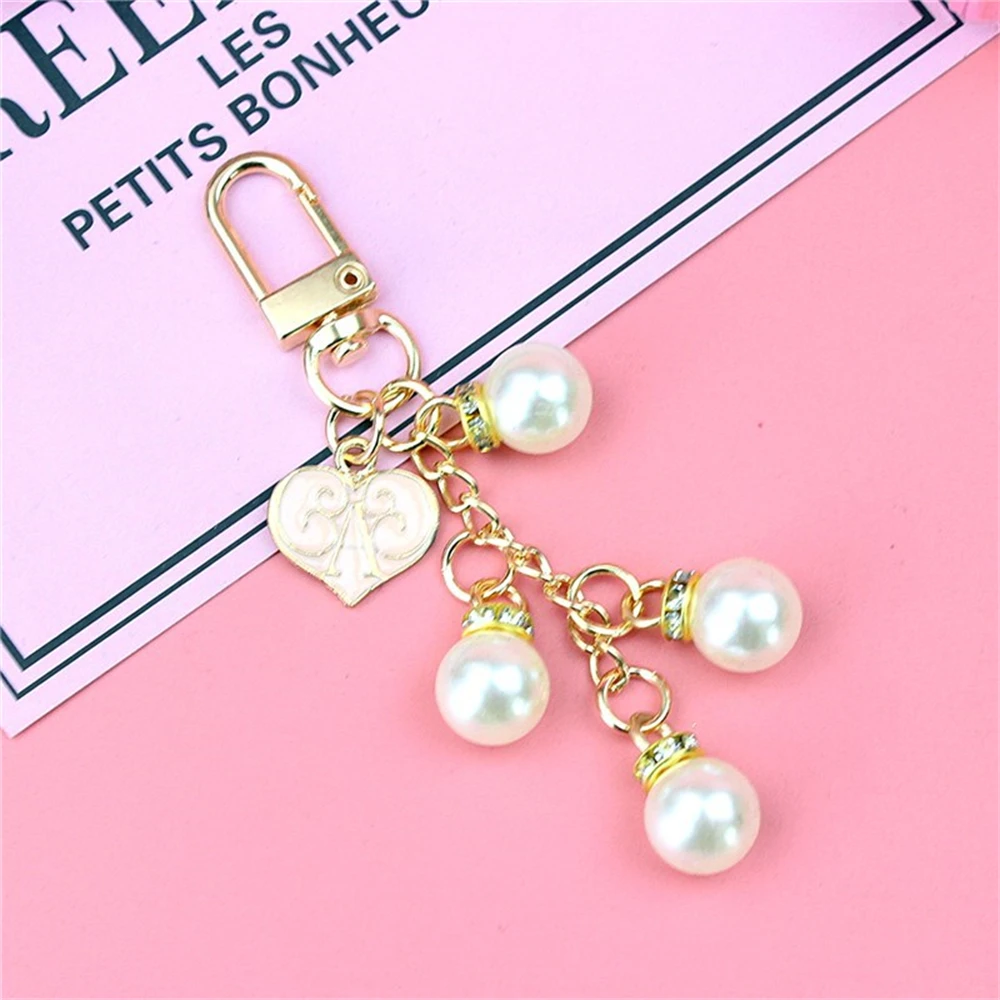 Exquisite Pearl Heart Pendant Keychain Fashion Handbag Ornaments Accessorie Keyring Tassel Waist Wallet Trinket Key Holder Charm