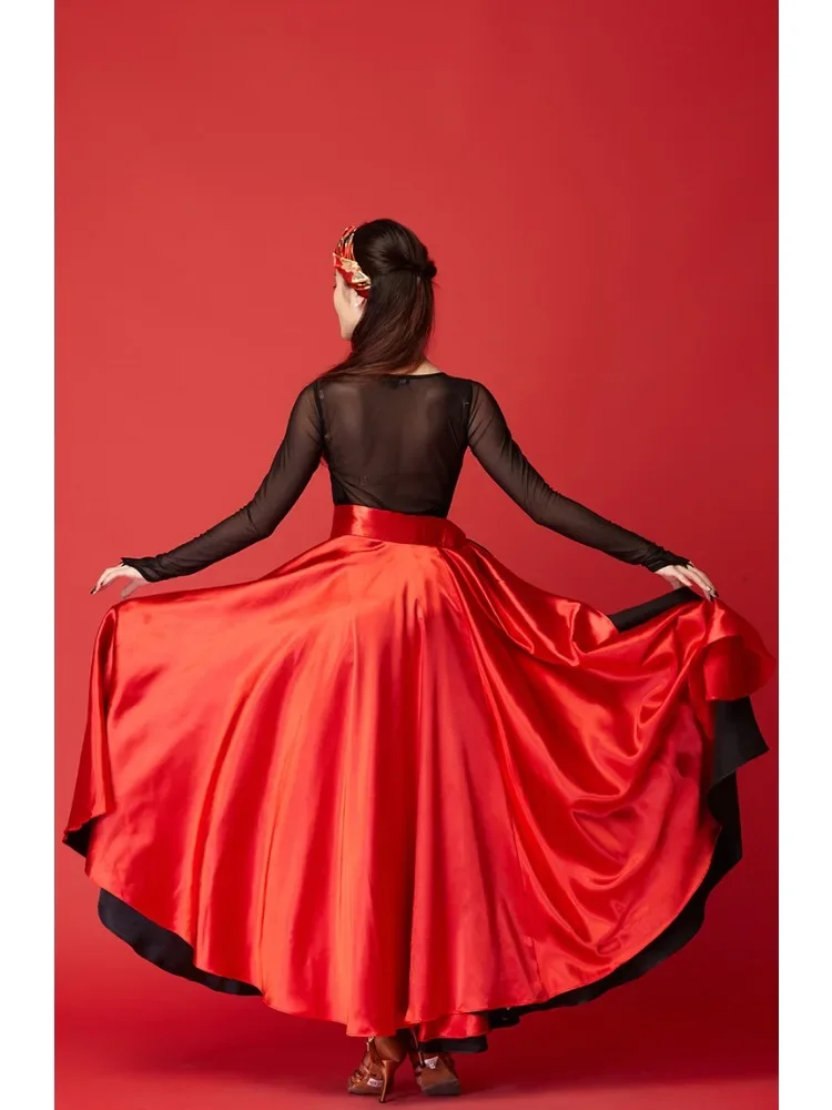 

New Lady Latin Dance Red Skirt Female Pasodoble Dance Skirt 65-95cm Cape Performance Competition Wear Female Dancing Wear