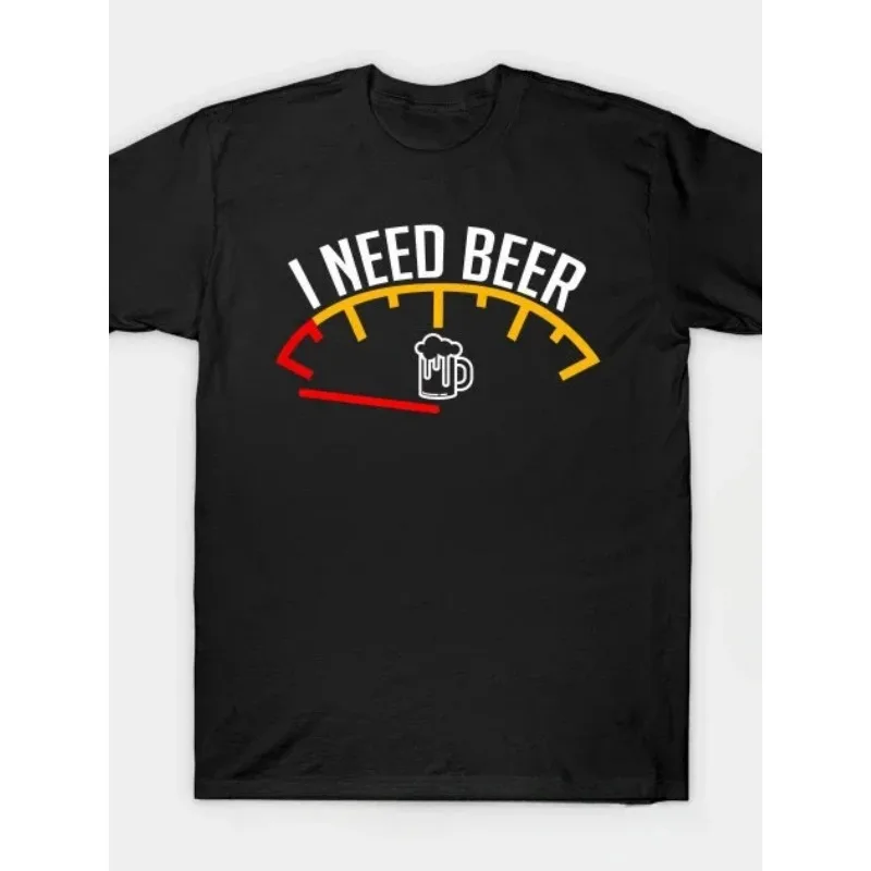 

Funny Mens Beer T Shirt I Need Beer Low Fuel Meter Print Tee for Pub Drinking Party Weekend Summer Casual Graphic Top
