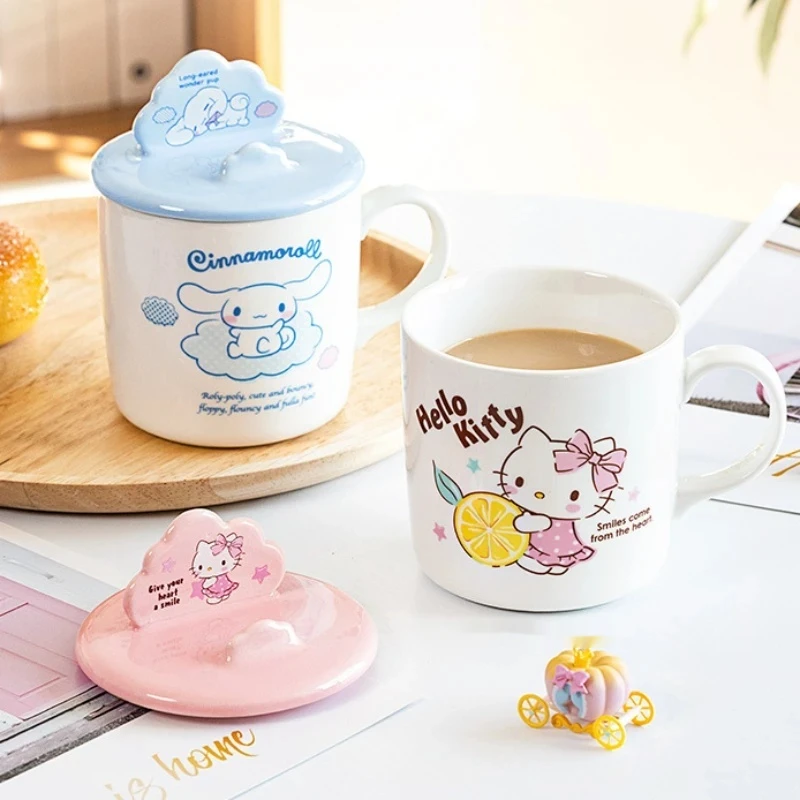 Kuromi Melody Cartoon Anime Peripherals Character Printed Ceramic Mug With Cover Mobile Phone Chopsticks Holder Birthday Gift