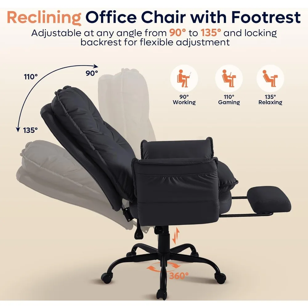 Cross-Legged Office Chair with Footrest, High-Back Criss-Cross Design, Reversible Armrests, Wheels, Suitable for Big and Tall In