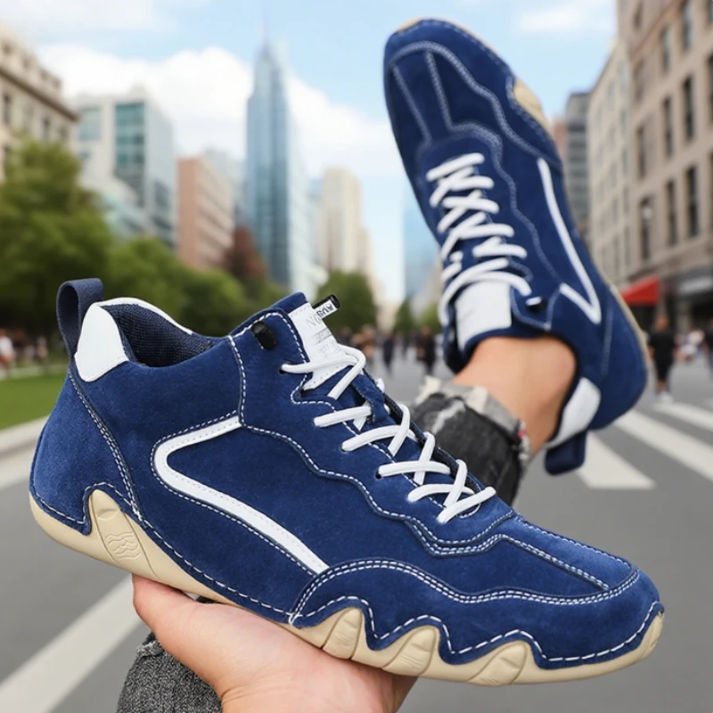 

Causal Flat Shoe for Men Handmade PU Leather Comfortable Loafers Outdoor Soft Sole Hiking Shoe Breathable Moccasins Men Sneakers