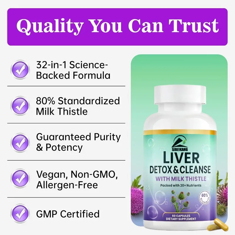 32 in 1 Liver Cleansing Contains 60 Capsules of Milk Thistle, Dandelion Root, Thistle, and Beetroot