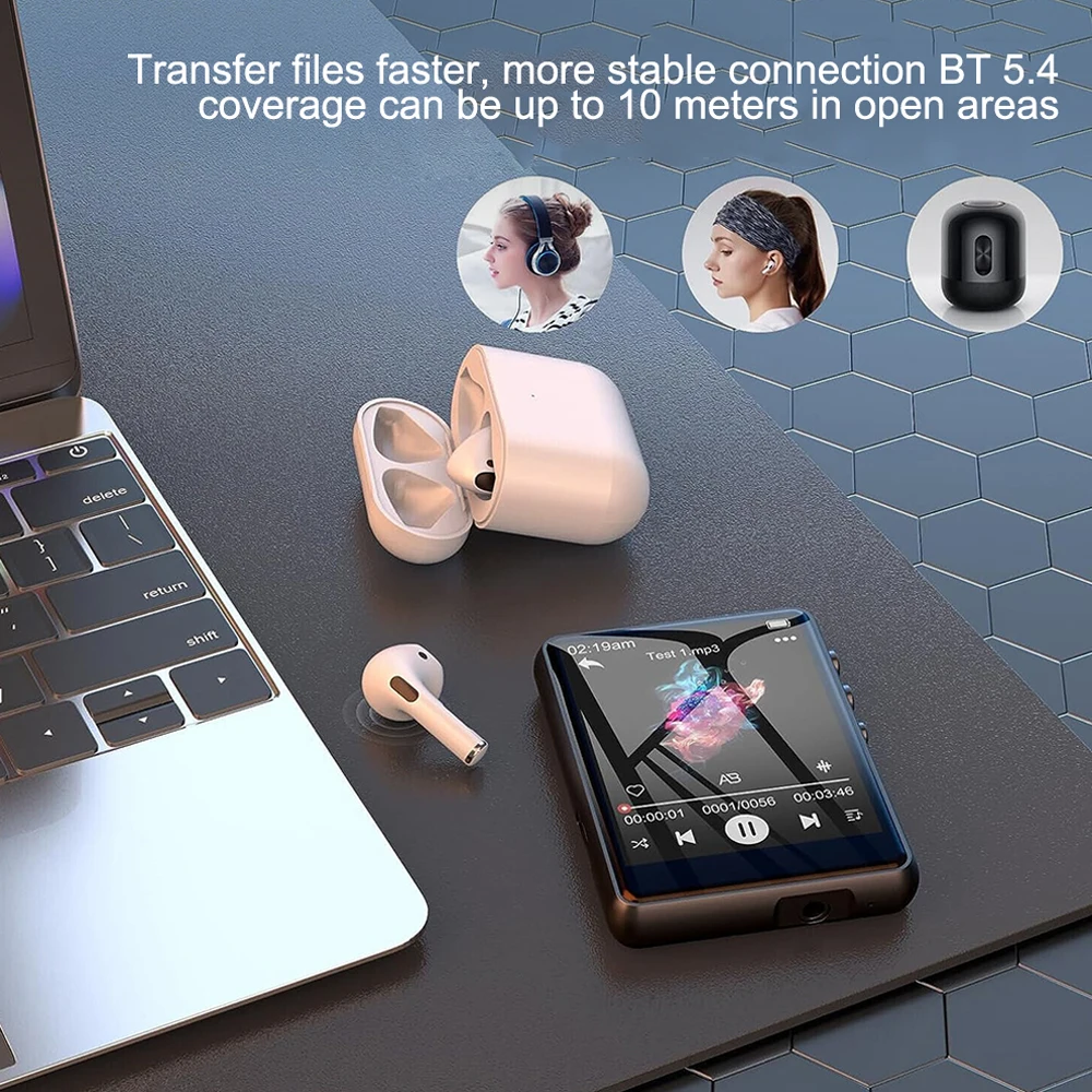 Full Touch Screen MP3 Player With Camera,Portable 2.4''Bluetooth 5.4 MP3 Music Stereo Speakers Walkman Video Playback HiFi MP3