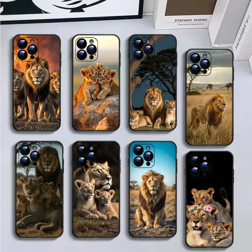 

Lion Alpha Male Cub Phone Case For iPhone16,15,14,13,12,11 Plus,Pro Max,XS,X,XR,SE,Mini,8,7,Soft Black Cover