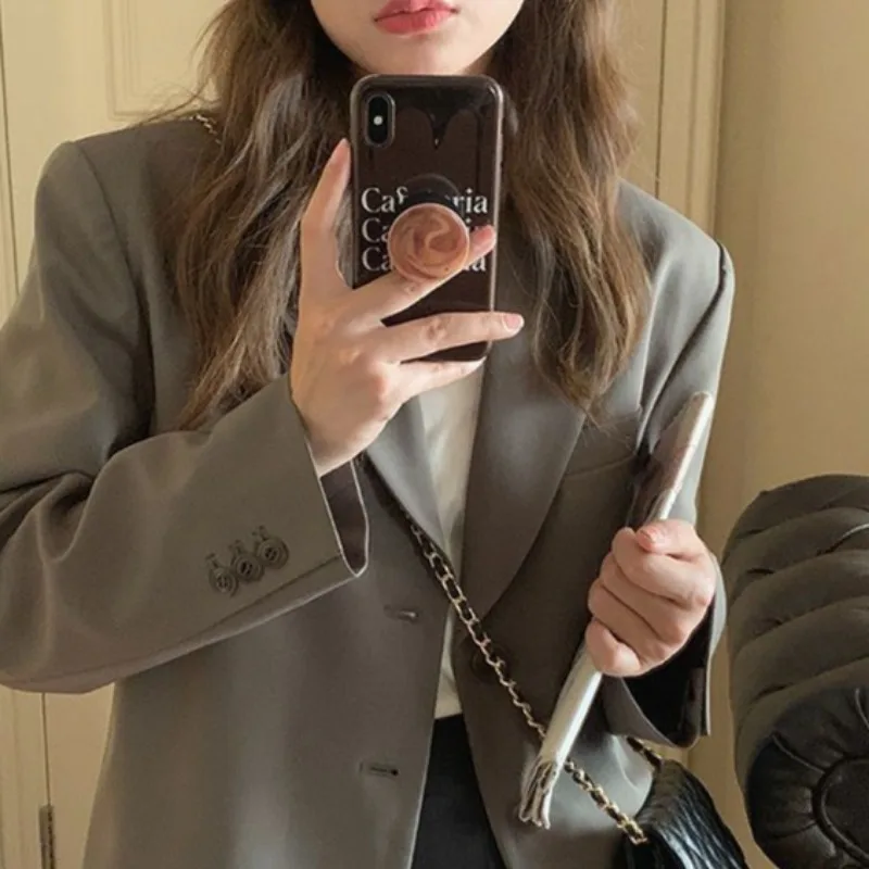 Koreanischen Stil Blazer für Frauen Langarm Frühling Herbst Kerb College Mädchen Freizeit Fashion Solid Büro Dame Neue Minimalistischen