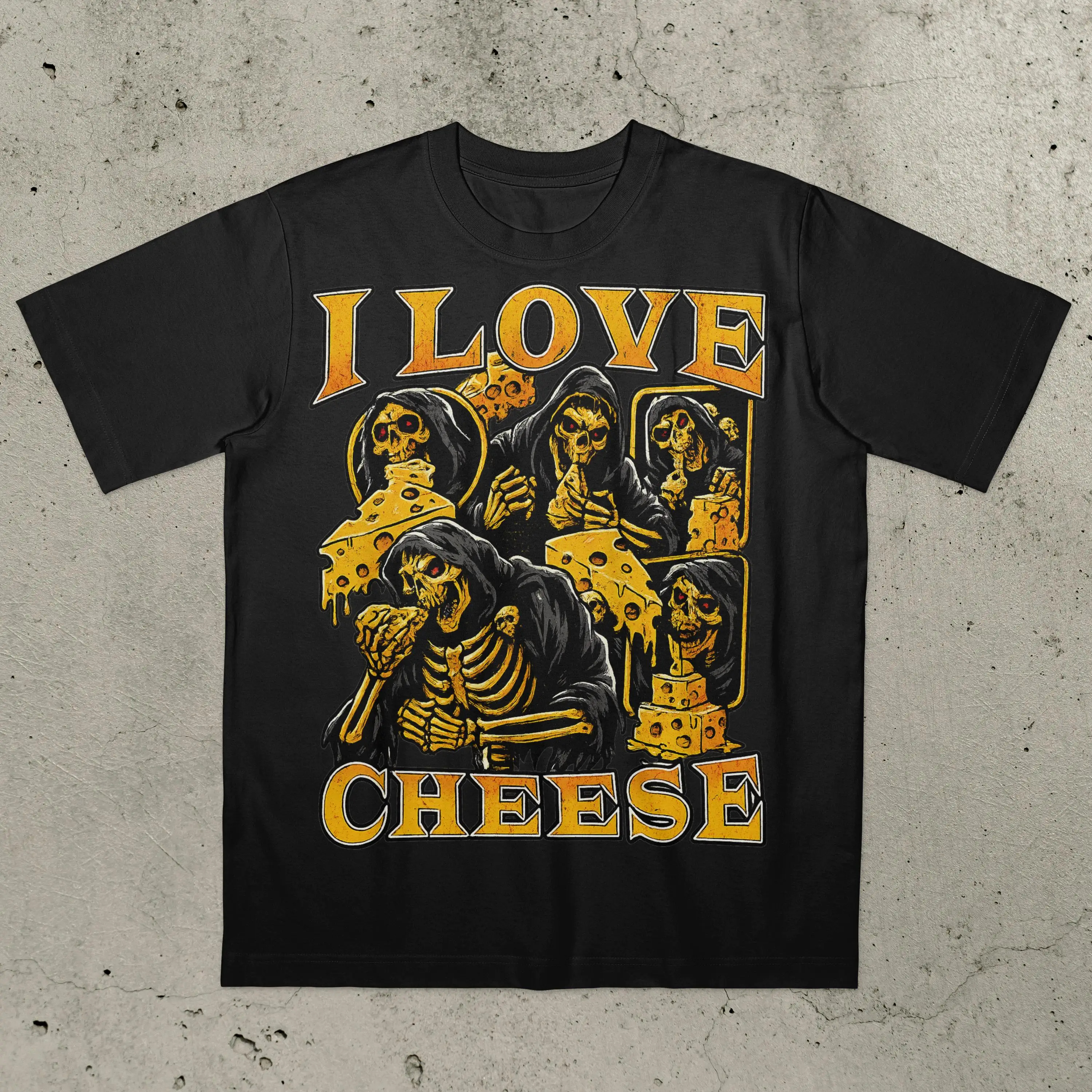 

I Love Cheese Funny Skeleton Meme T-Shirt Men's and Women's Fashion Short Sleeve Cotton Tees Summer Shirt Y2k Tops Men Clothing