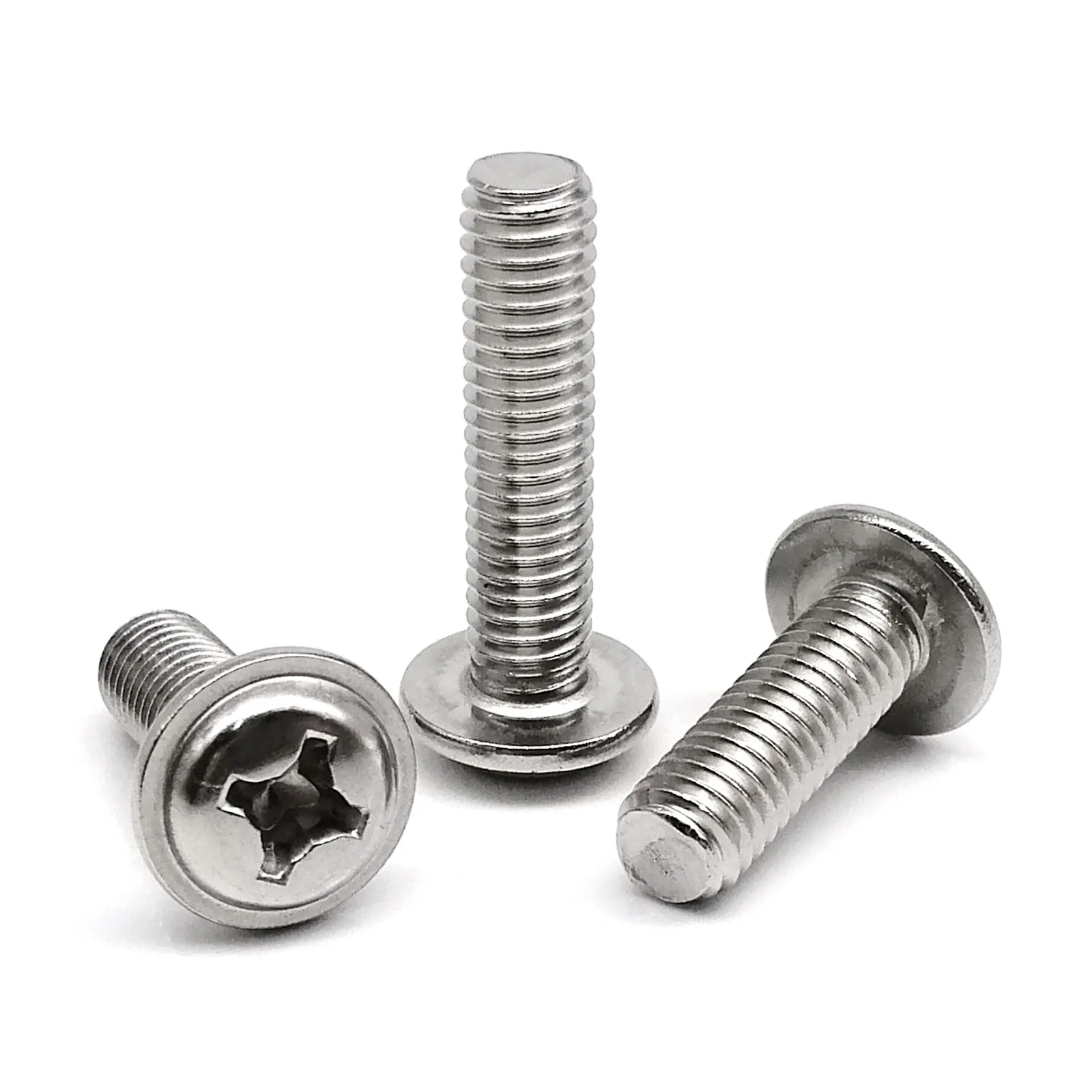 10/50pcs DIN967 Cross Phillips Pan Round Head With Washer Collar Screw Bolt M1.4 M1.6 M2 M2.5 M3 M4 M5 M6 304 A2 Stainless Steel