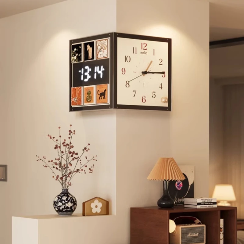 

High-end American Corner Double-sided Clock Living Room Foyer Wall Clock Home Decoration Painting Silent Corner Clock