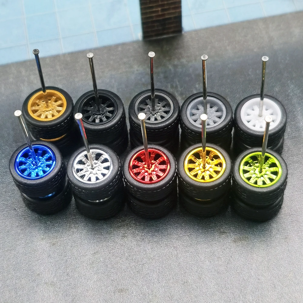 1/64 Wheels with Detachable Rubber Tires Tire Tread Ten Spokes for Model Cars Refiting Parts for Hotwheels (for 5 Cars)