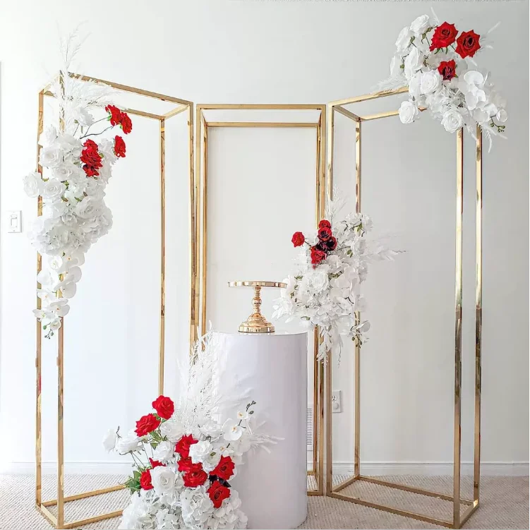 3PCS Shiny Gold Outdoor Wedding Party Flower Aches Table Centerpieces Vase Stand Stage Anniversary Backdrops Column Plinth Rack