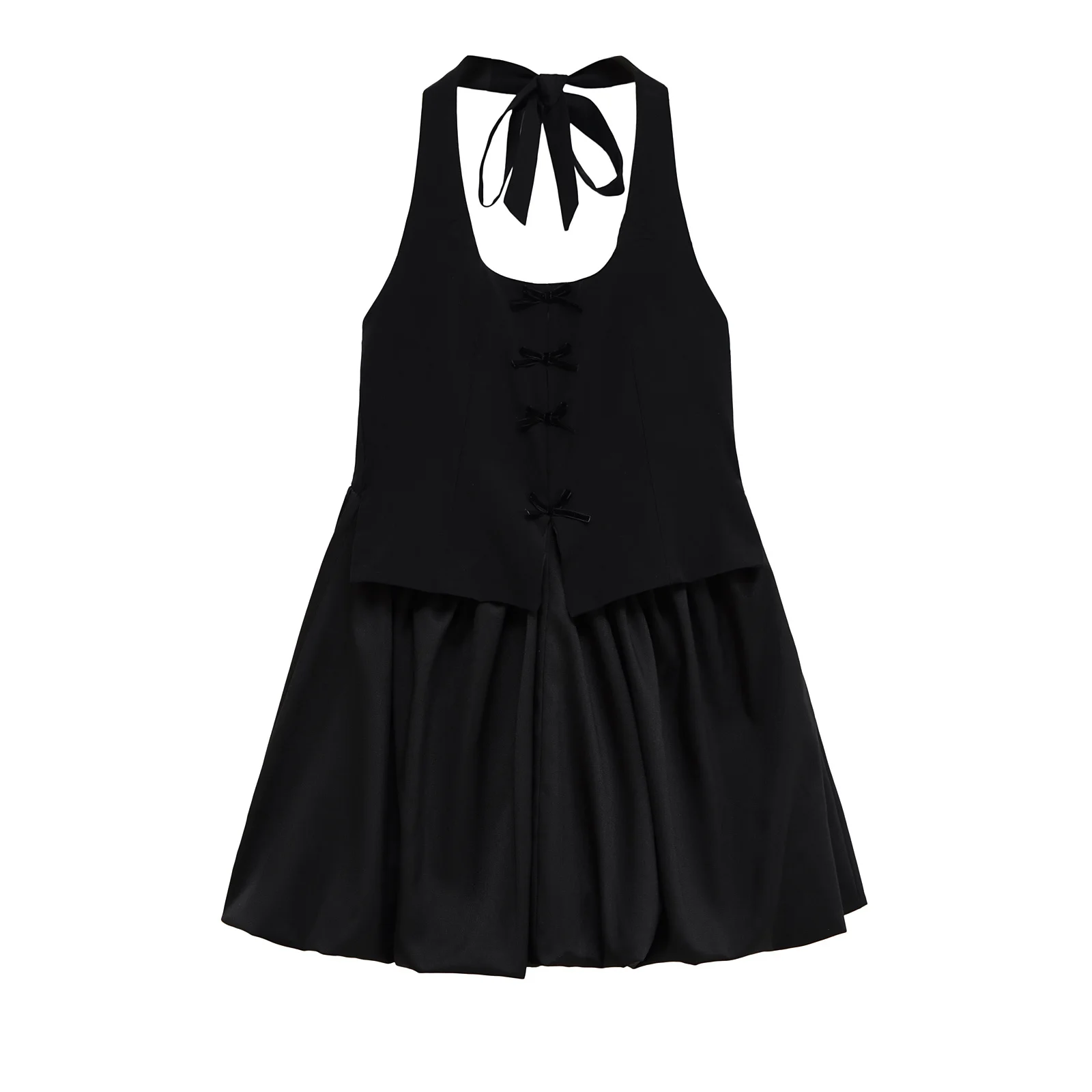

Topenomi Black Halter Tied Party Dress Women 2025 Summer Temperament Off Shoulder Backless Slim Fit A-line Mini Dresses Платье