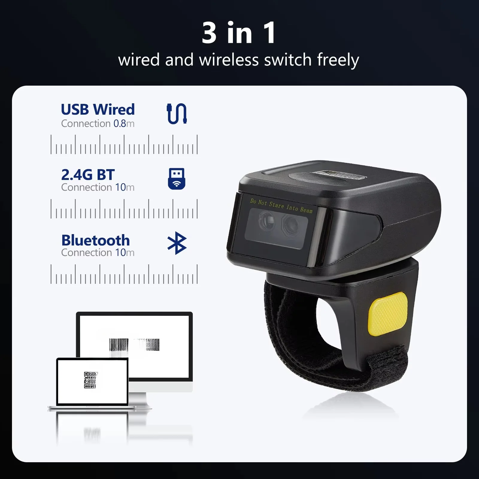 Eyoyo Wired Wireless Dual Connection Date Collector Smart Price Checker Ring Barcode Scanner for Windows, Ma OS, Android 4.0+ view 4