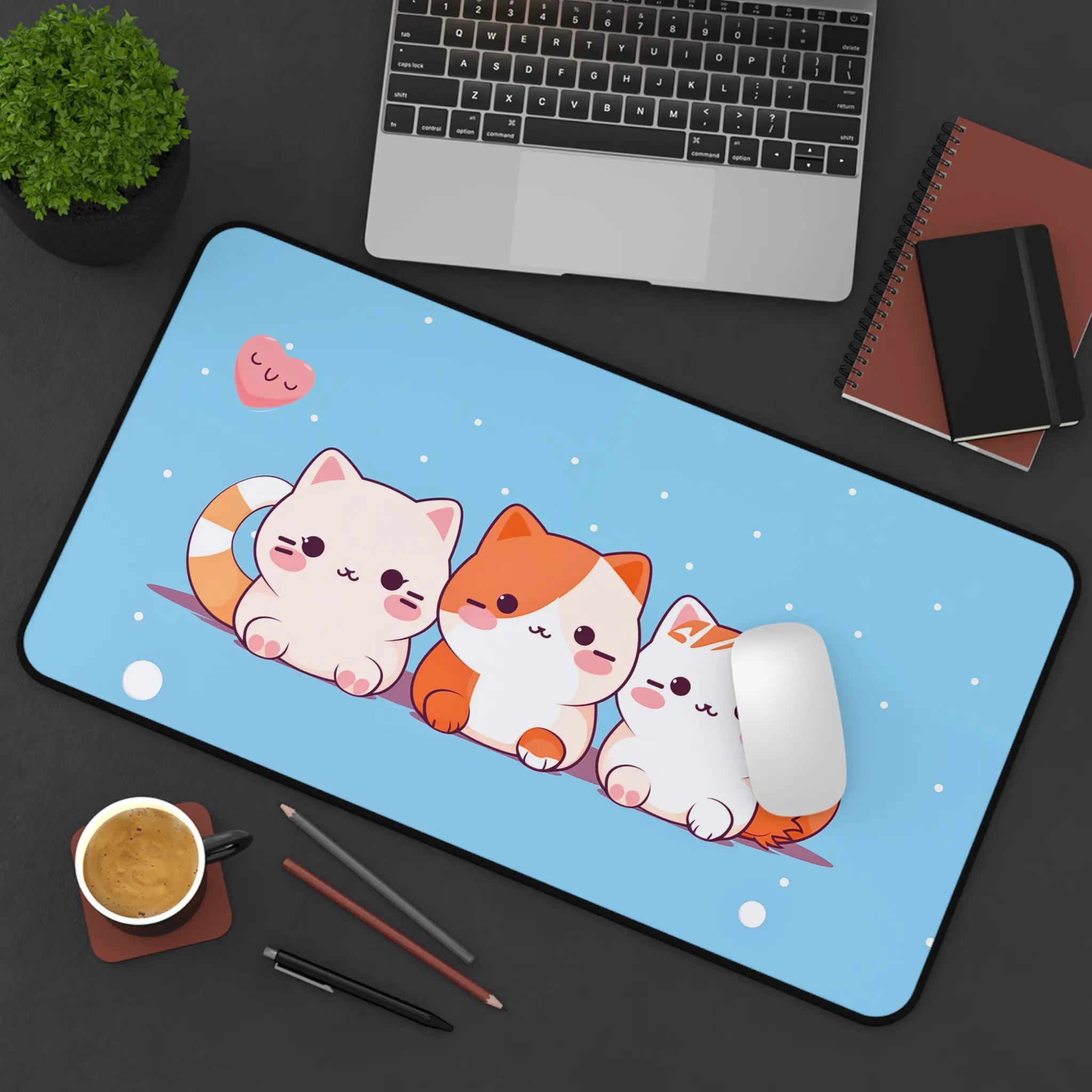 Cute Cat Desk Mat, Adorable Girly-style Gaming Mouse Pad, Attractive Computer Desk Mat, Non-slip and Durable Gaming Desk Mat