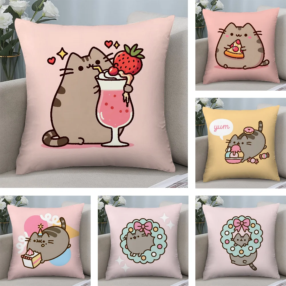 Cute P-Pusheens Pillow Case Short Plush Pillow Covers Sofa Decorative Gift Home Double-sided Printing Cushion Cover