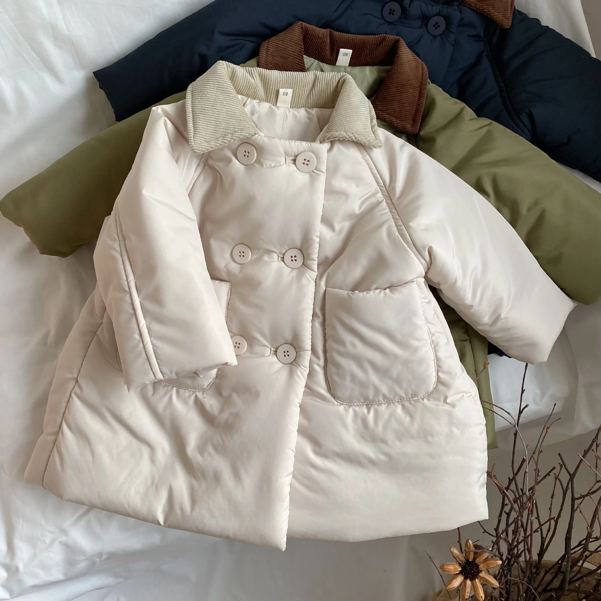 Bellbell Winter Children Girls Parka Velvet Warm Kids Girls Mid-length Outerwear 1-6Yrs Baby Girls Turn Down Collar Thick Jacket