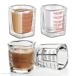 60ml Espresso Coffee Measuring Cup Glass, Ounce Cup Thickened with Scale Roasting Measuring Cup Double Dosing Square Coffee Mug