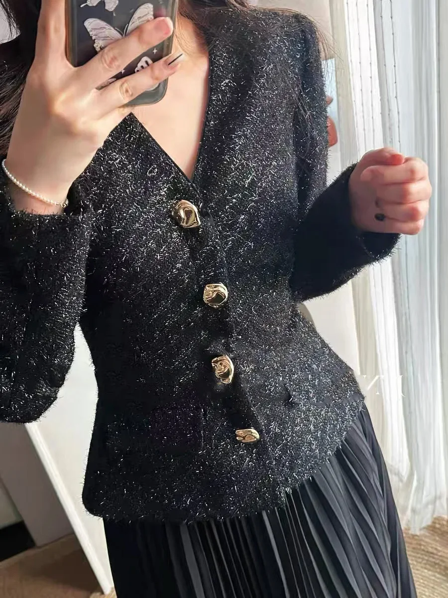 Vestido de terno preto feminino manga comprida lapela slim fit em camadas vestido longo com babados