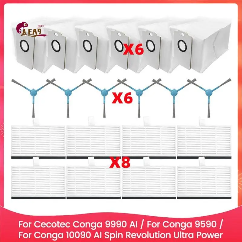 AEA9-For Cecotec Conga 9990 AI/Conga 9590/Conga 10090 AI Spin Revolution Ultra Power Home Vacuum Parts Side Brush Dust Bag