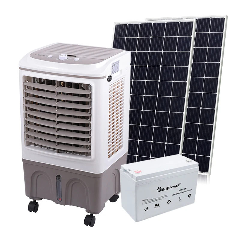 Condizionatore d'aria alimentato DC 12/24v 50w 30L Raffreddatore d'aria ad acqua solare Ventola per uso domestico Dispositivo di raffreddamento dell'aria solare in piedi