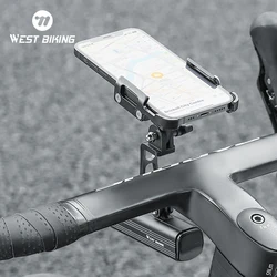 WEST BIKING 2 In 1 Bicycle Mobile Phone Support Intergrated Handlebar Phone Stand CNC Aluminum Alloy Gopro Headlight Holder